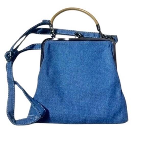 Y2K Blue Denim Crossbody Tote with Kiss Lock‎ - Picture 3 of 15